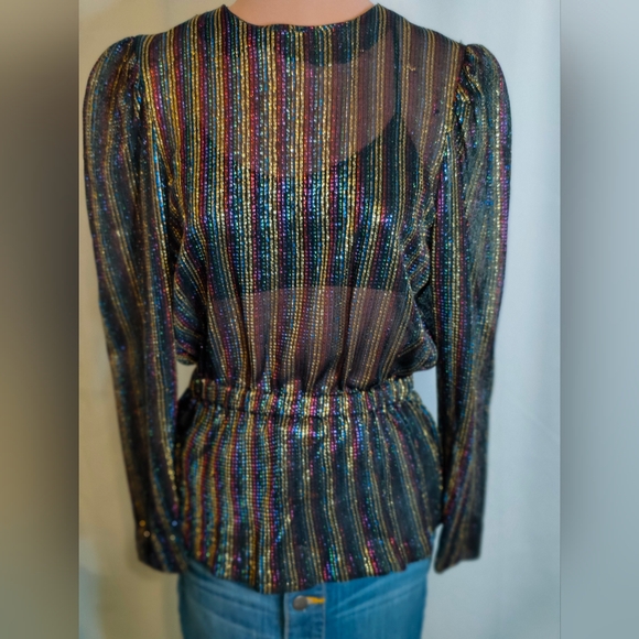 80s peplum Lurex disco Top rainbow Metallic Vintage popover S - Picture 4 of 11